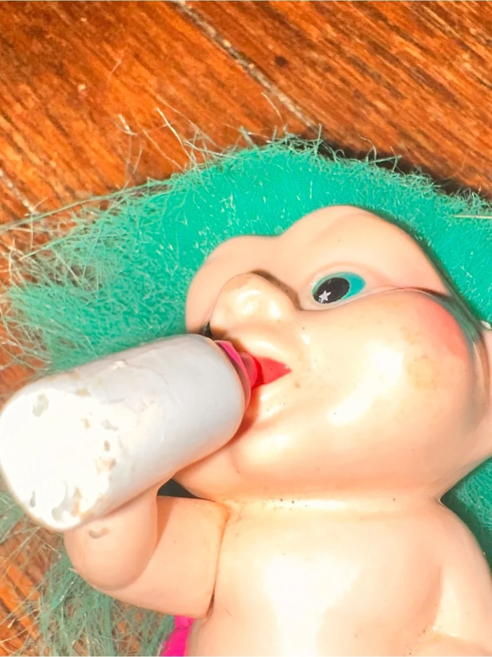 Vintage 90’s Troll Doll Applause Baby With Bottle Diaper With Green Hair